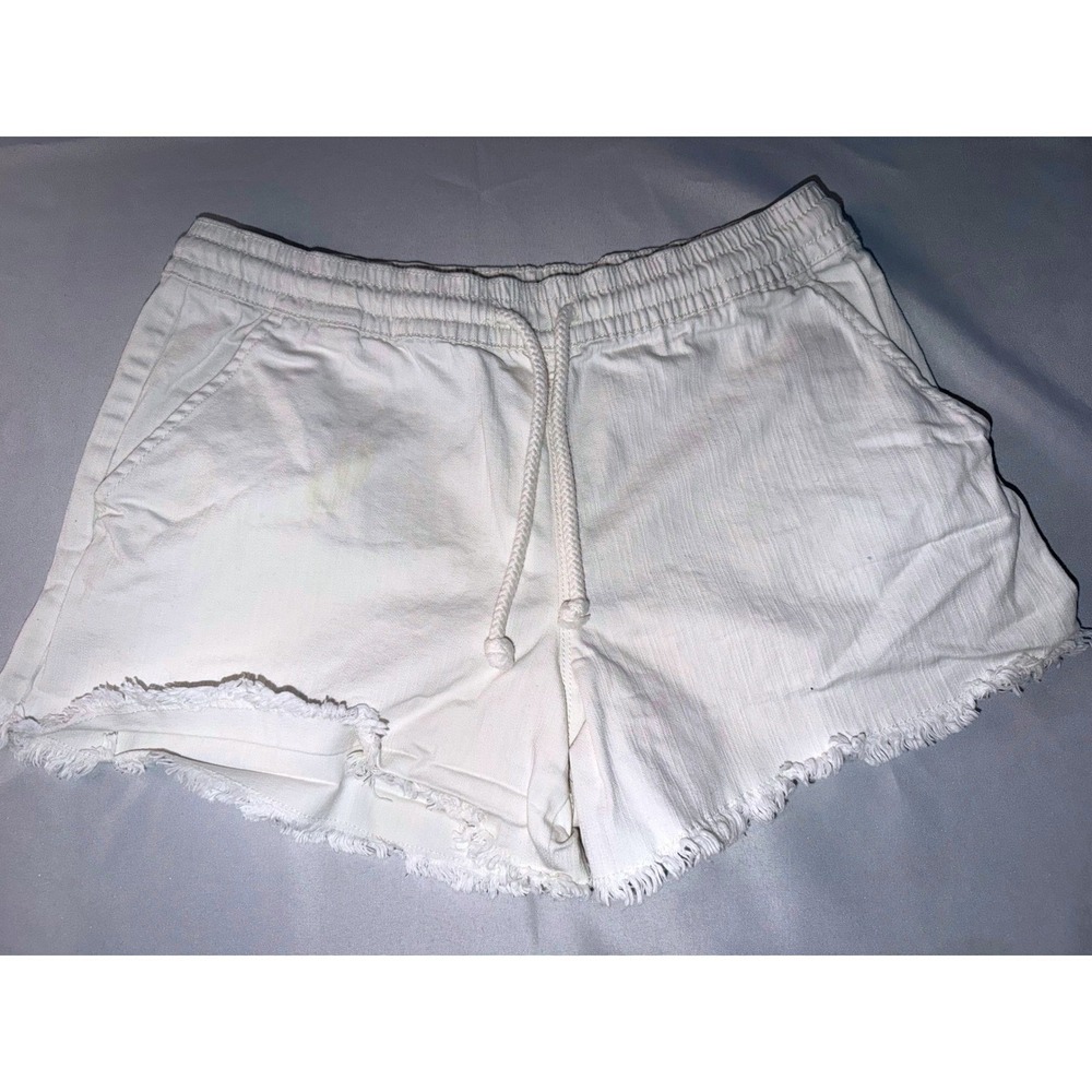Natural‎ Reflections White Frayed Hem Drawstring Shorts XS Boho Casual Summer